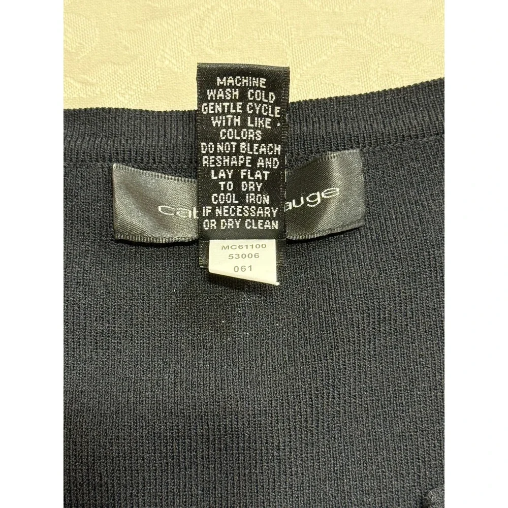 Cable & Gauge Knit Top Women‎ M Black V-Neck 3/4 Sleeve Ribbed Detail Capsule